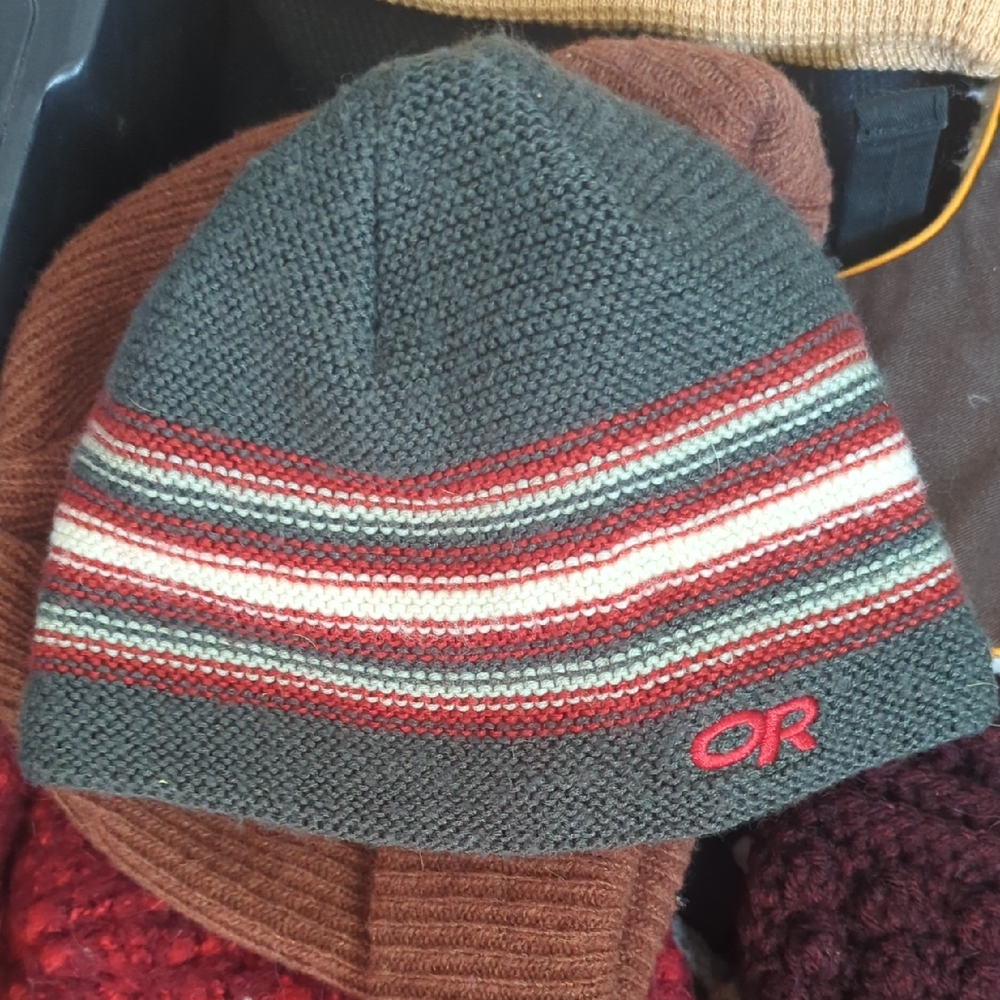 Outdoor Research Green and Red Striped Knit Hat